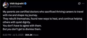 Chess Star Vidit Gujrathi Defends Family's Medical Professions in Online Clash with 'LiverDoc'