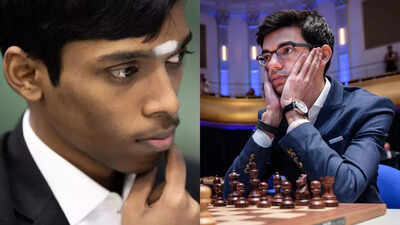 Praggnanandhaa and Giri face off in a chess match.