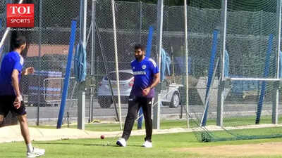 Jasprit Bumrah preparing for a net session