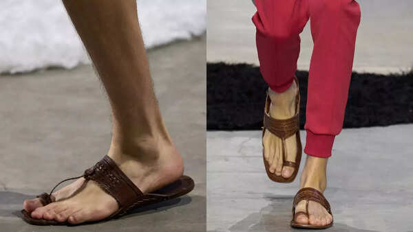 Close-up of the controversial Prada sandals resembling Kolhapuri chappals.