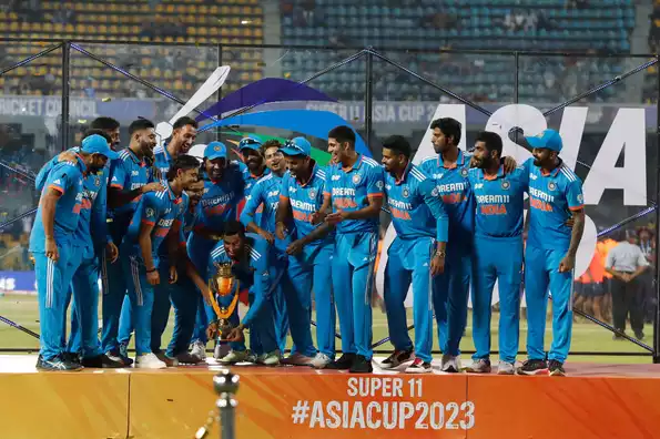 India celebrating their Asia Cup victory in 2023.